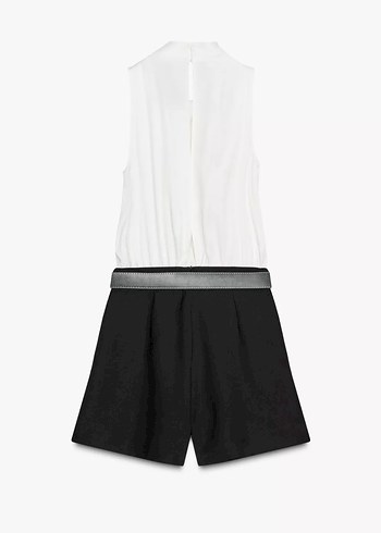 Zara Beyaz Siyah Kemerli Mini Tulum - Görsel 4