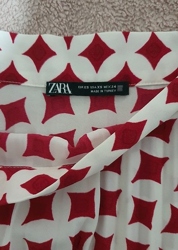 Zara Marka Kırmızı Pilili Midi Kadın Etek - Görsel 3