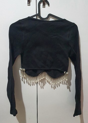 Zara Marka Boncuk Detaylı Crop Top - Görsel 3