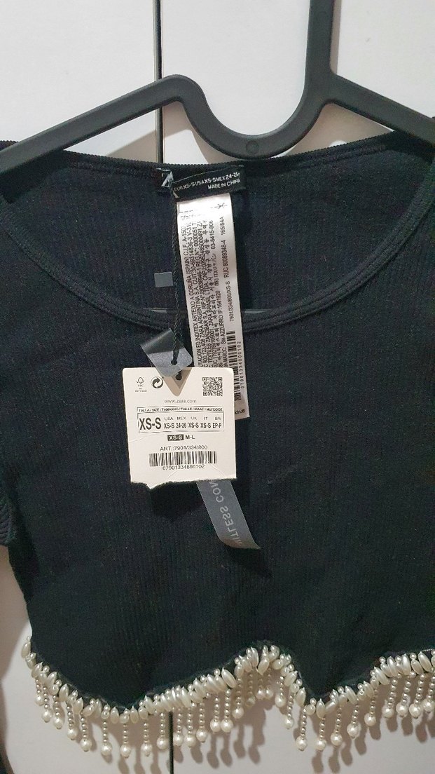 Zara Marka Boncuk Detaylı Crop Top - Görsel 2