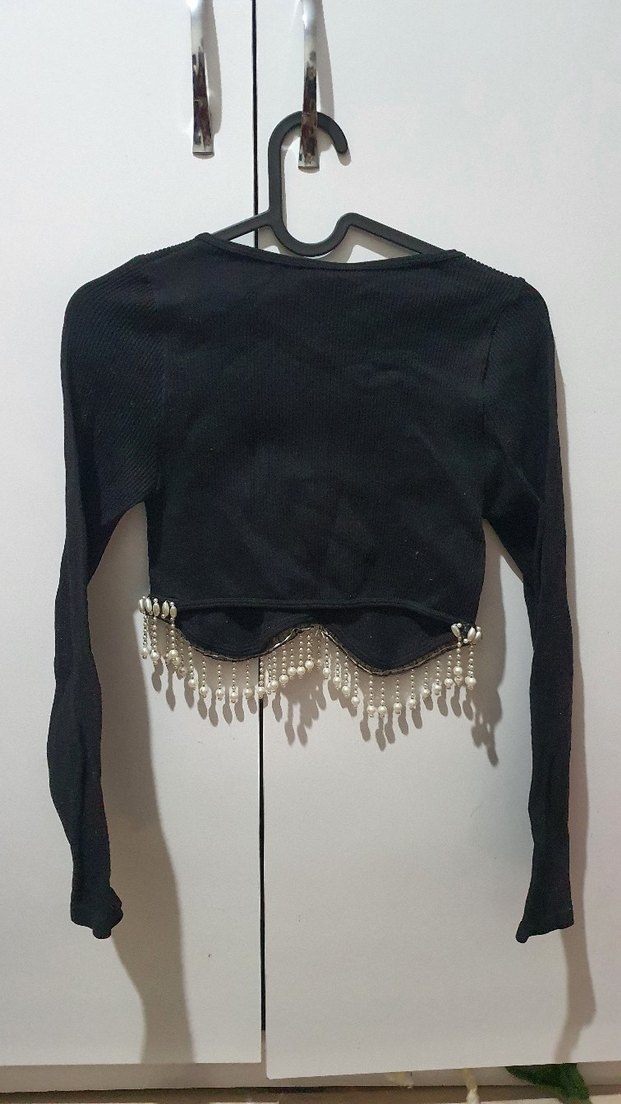 Zara Marka Boncuk Detaylı Crop Top - Görsel 3