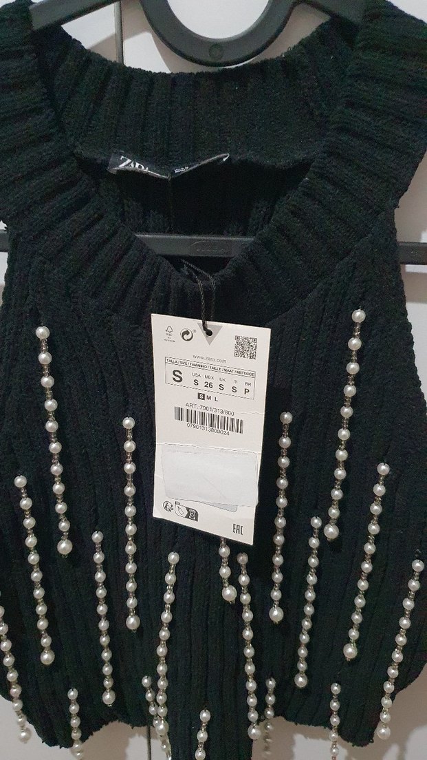 Zara Marka İnci İşlemeli Triko Bluz - Görsel 2