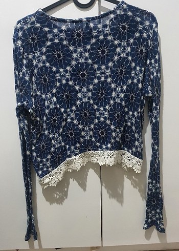 H&M Mavi Dantel Detaylı Kazak - Görsel 3