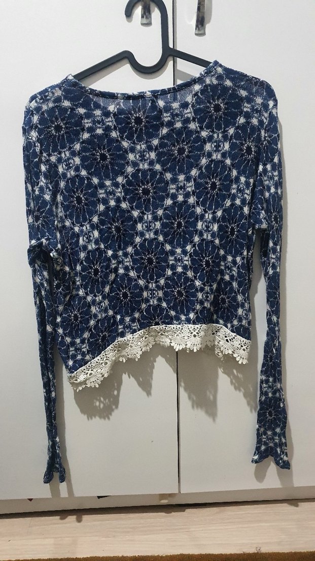 H&M Mavi Dantel Detaylı Kazak - Görsel 3