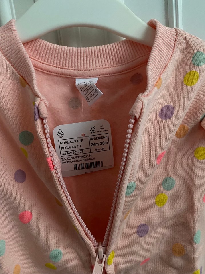 Kız Çocuk Pembe Baskılı Fermuarlı Yelek - Görsel 2