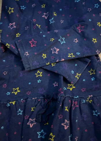 Uzun Kollu Çok Renkli Yıldız Desenli Kız Elbisesi - Görsel 3