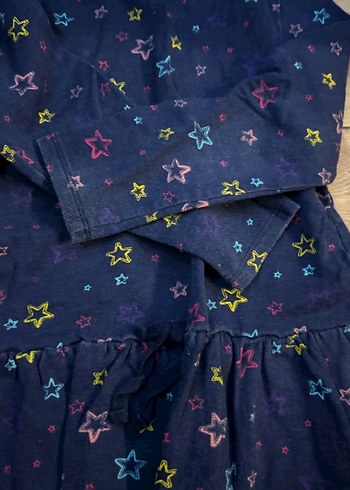 Uzun Kollu Çok Renkli Yıldız Desenli Kız Elbisesi - Görsel 4