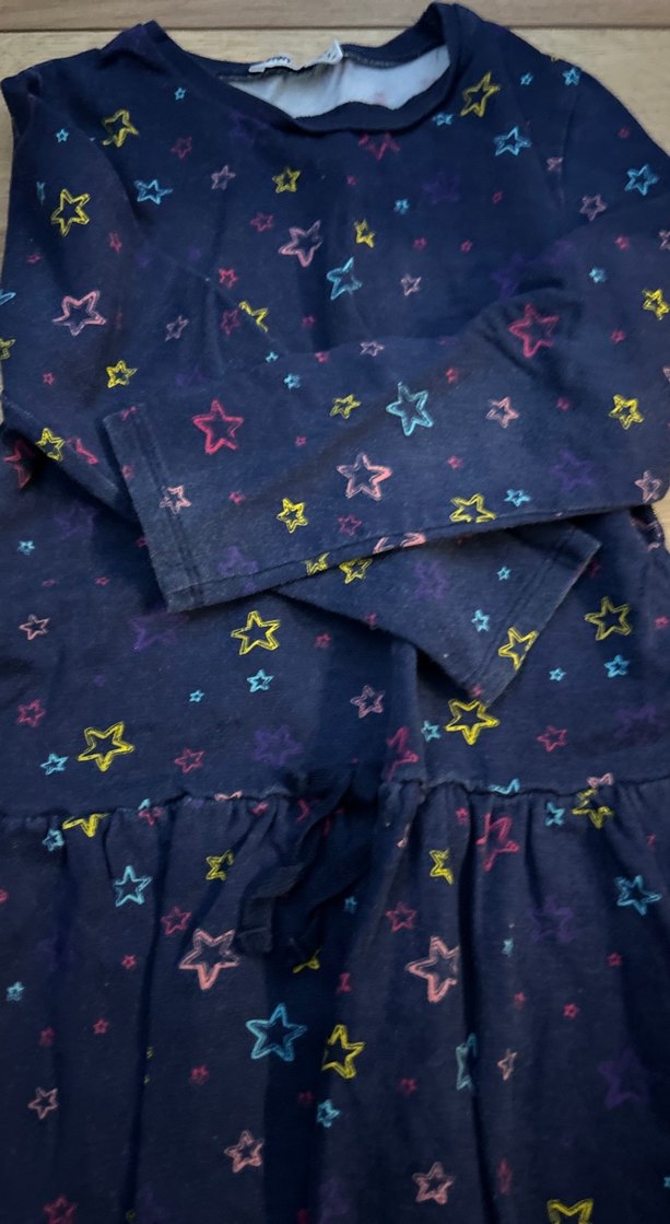 Uzun Kollu Çok Renkli Yıldız Desenli Kız Elbisesi - Görsel 3