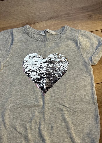 Kız Çocuk Gri Kısa Kollu Payetli Tunik - Görsel 2