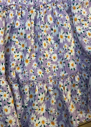 Mor Papatya Desenli Fırfırlı Mini Etek - Görsel 2