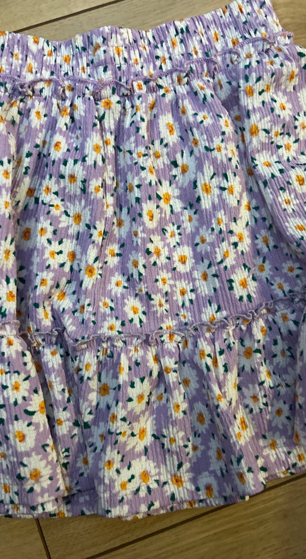 Mor Papatya Desenli Fırfırlı Mini Etek - Görsel 2