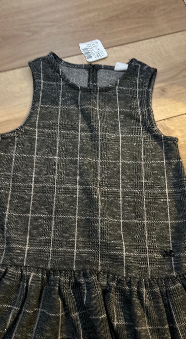 Kareli Gri Kolsuz Kız Elbisesi - Görsel 2