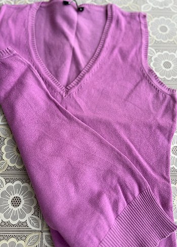 Mor V Yaka Triko Süveter - Görsel 2