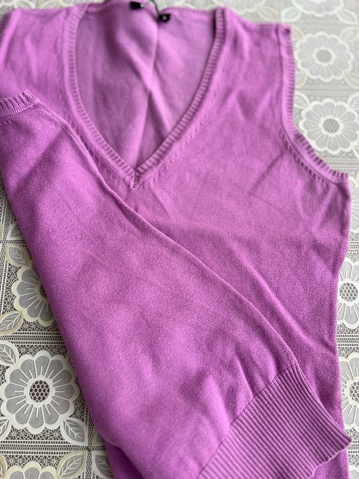 Mor V Yaka Triko Süveter - Görsel 2