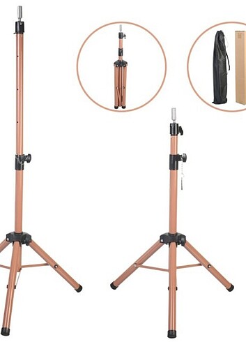Kuaför Eğitim Mankeni İçin Metal Tripod - Simli Gold + Taşıma Ça - Görsel 6