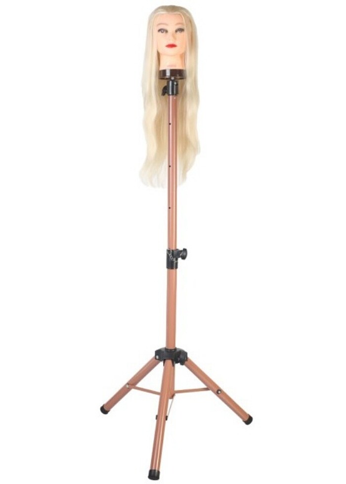 Kuaför Eğitim Mankeni İçin Metal Tripod - Simli Gold + Taşıma Ça - Görsel 2