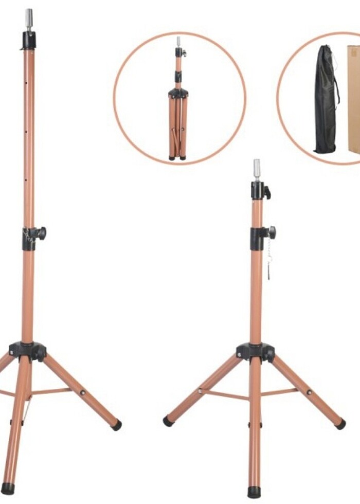 Kuaför Eğitim Mankeni İçin Metal Tripod - Simli Gold + Taşıma Ça - Görsel 3