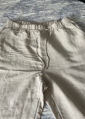 m Beden çeşitli Renk Bej Keten Kadın Pantolon Midi Normal Boy