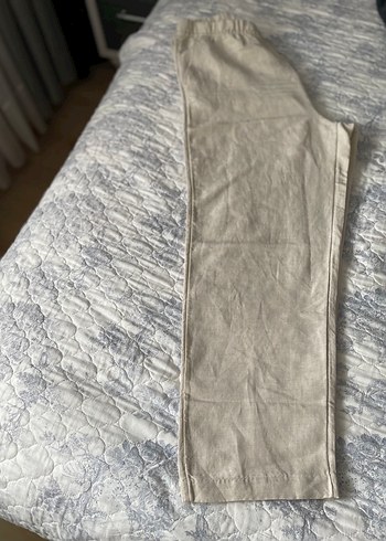 Bej Keten Kadın Pantolon Midi Normal Boy