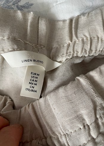 m Beden Bej Keten Kadın Pantolon Midi Normal Boy