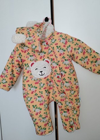 Renkli Desenli Sarı Bebek Tulumu Kürklü - Görsel 3