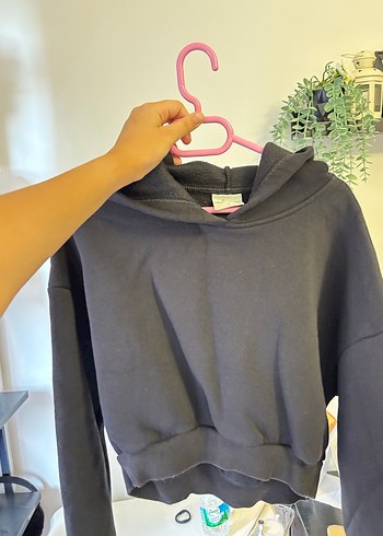 Diğer Siyah Kadın Kapüşonlu crop Sweatshirt