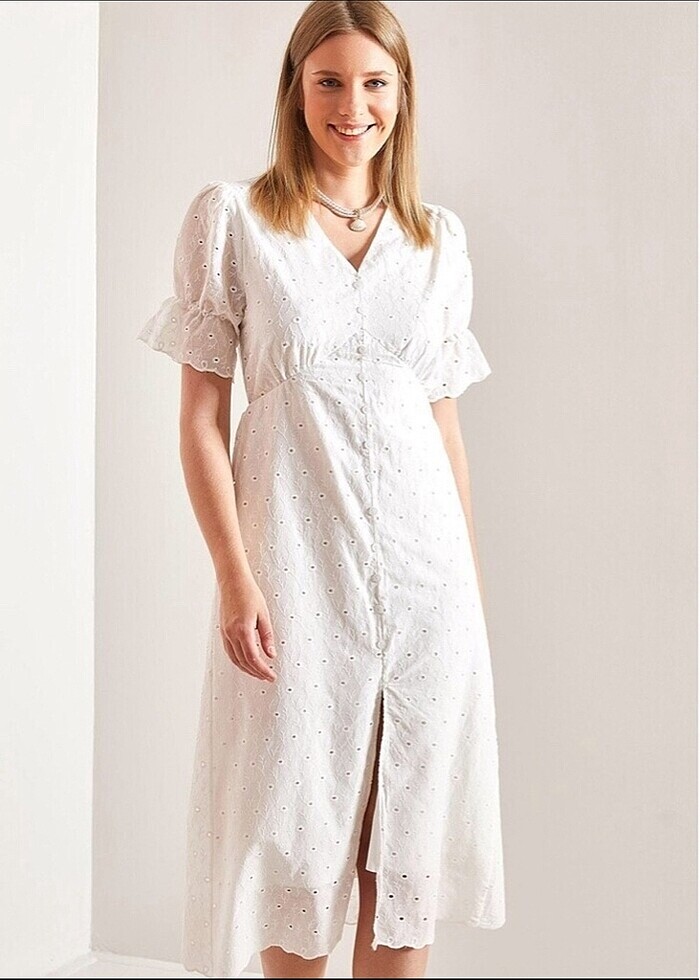 Zara fisto güpürlü elbise beyaz - Görsel 2