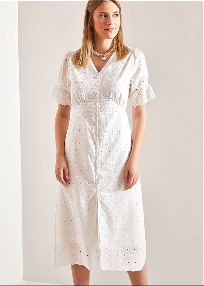 Zara fisto güpürlü elbise beyaz - Görsel 3