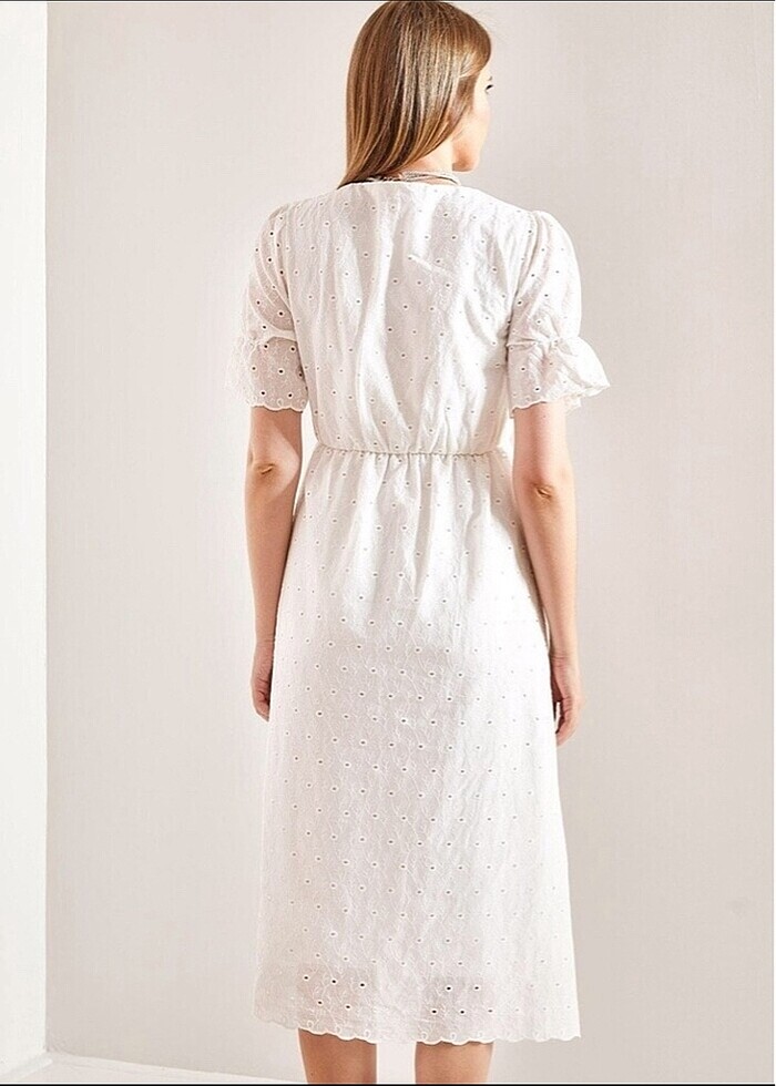 Zara fisto güpürlü elbise beyaz - Görsel 4