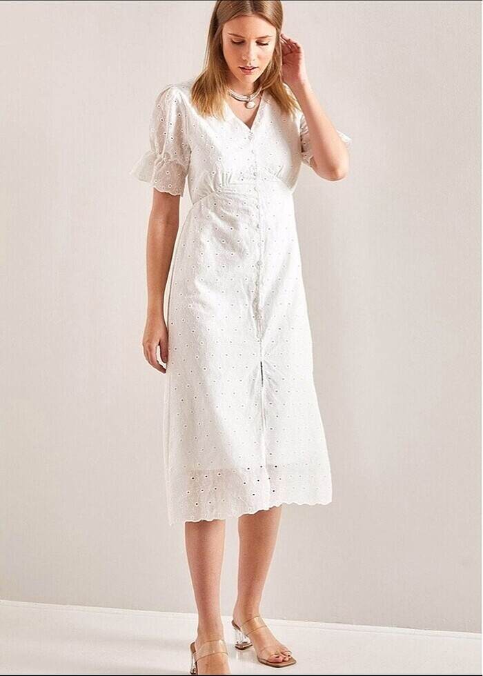 Zara fisto güpürlü elbise beyaz - Görsel 5