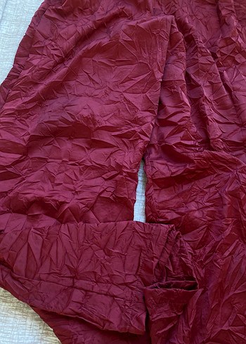 m Beden Bordo saten Piliseli Salaş Kadın Pantolon