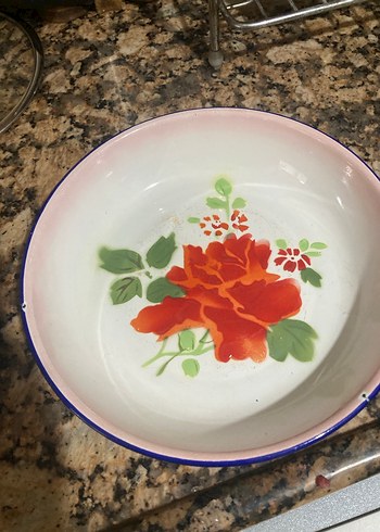 Çiçek Desenli Beyaz Emaye Kase - Görsel 4