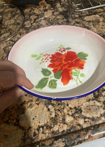 Çiçek Desenli Beyaz Emaye Kase - Görsel 2