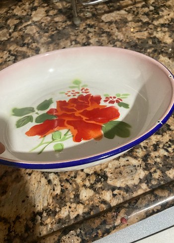 Çiçek Desenli Beyaz Emaye Kase - Görsel 3