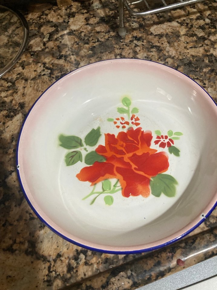 Çiçek Desenli Beyaz Emaye Kase - Görsel 4