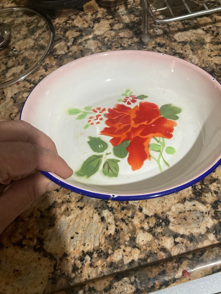 Çiçek Desenli Beyaz Emaye Kase - Görsel 2