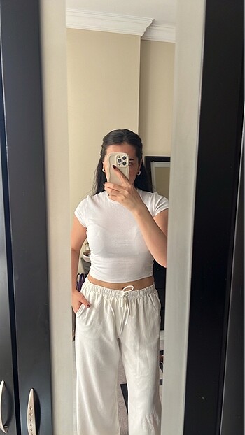 m Beden Stradivarius Beyaz keten pantolon