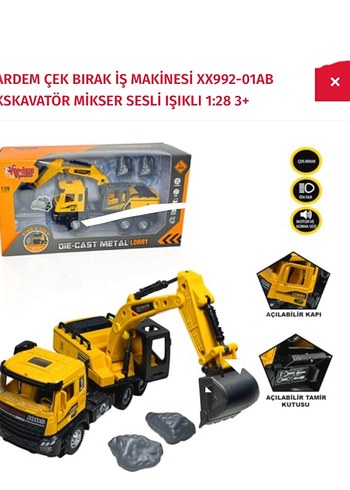 Sesli ve Işıklı Sarı İş Makinesi Oyuncak