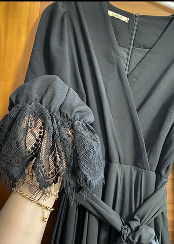 Siyah Drapeli Uzun Kollu Kadın Elbise - Görsel 4