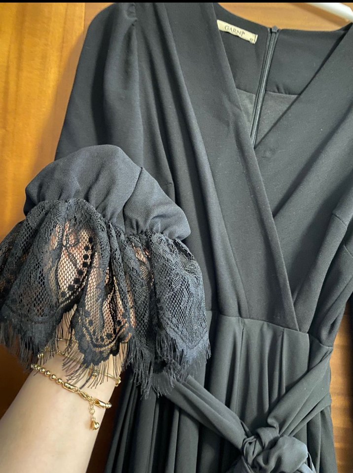 Siyah Drapeli Uzun Kollu Kadın Elbise - Görsel 4