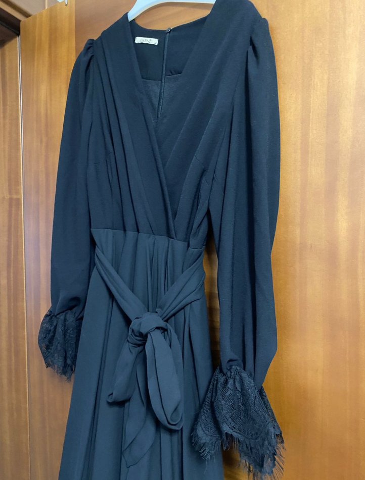 Siyah Drapeli Uzun Kollu Kadın Elbise - Görsel 3