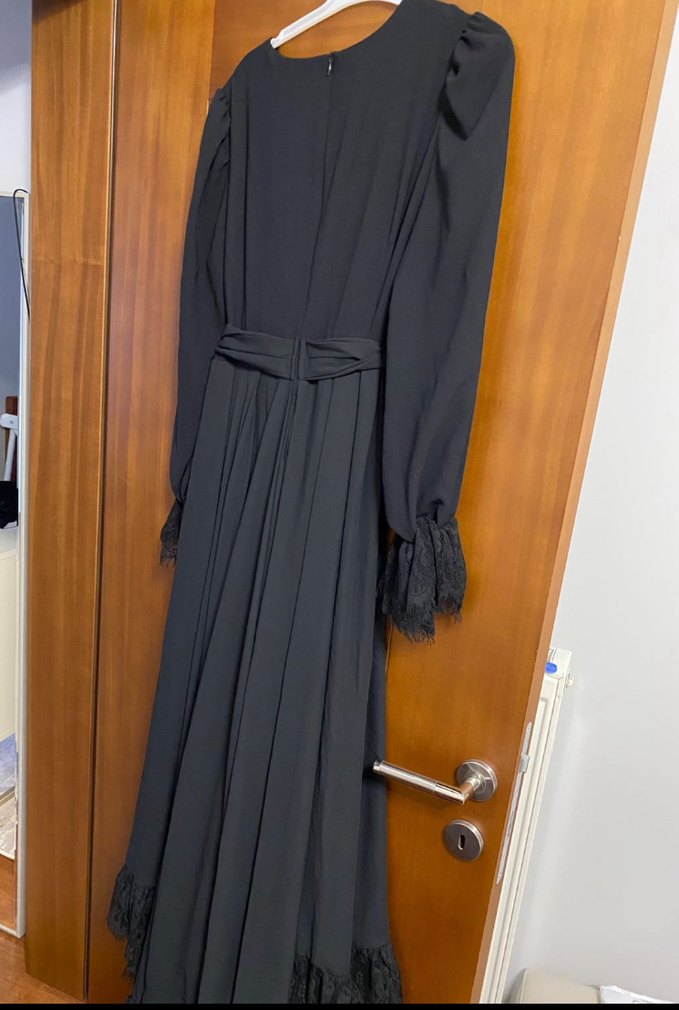 Siyah Drapeli Uzun Kollu Kadın Elbise - Görsel 2