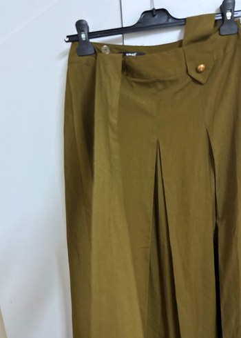 Kadın Haki Uzun Pilili Keten Etek - Görsel 2