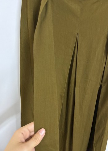 Kadın Haki Uzun Pilili Keten Etek - Görsel 3