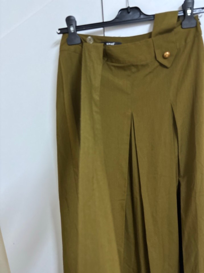 Kadın Haki Uzun Pilili Keten Etek - Görsel 2