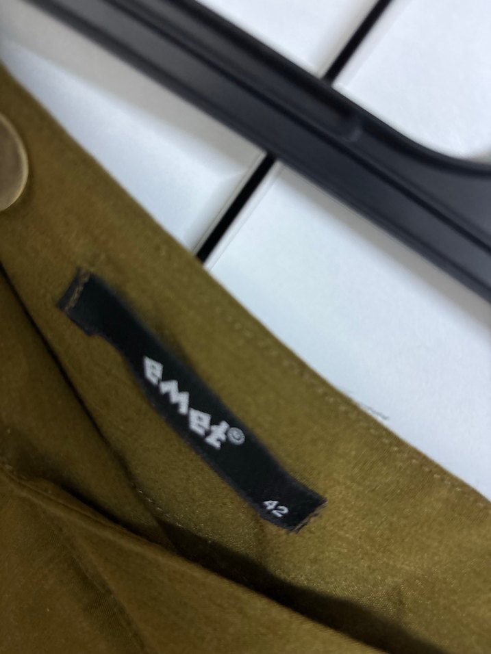 Kadın Haki Uzun Pilili Keten Etek - Görsel 4