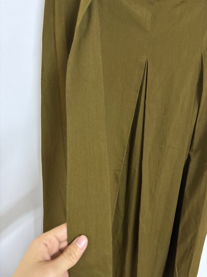 Kadın Haki Uzun Pilili Keten Etek - Görsel 3