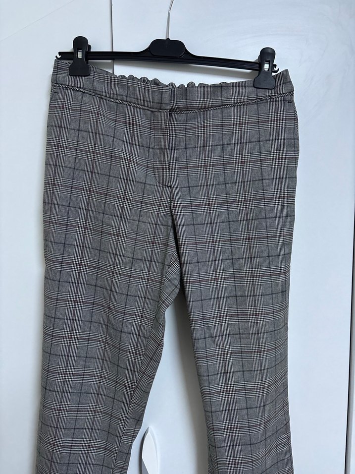 Kemerli Gri Ekose Kumaş Pantolon - Görsel 3