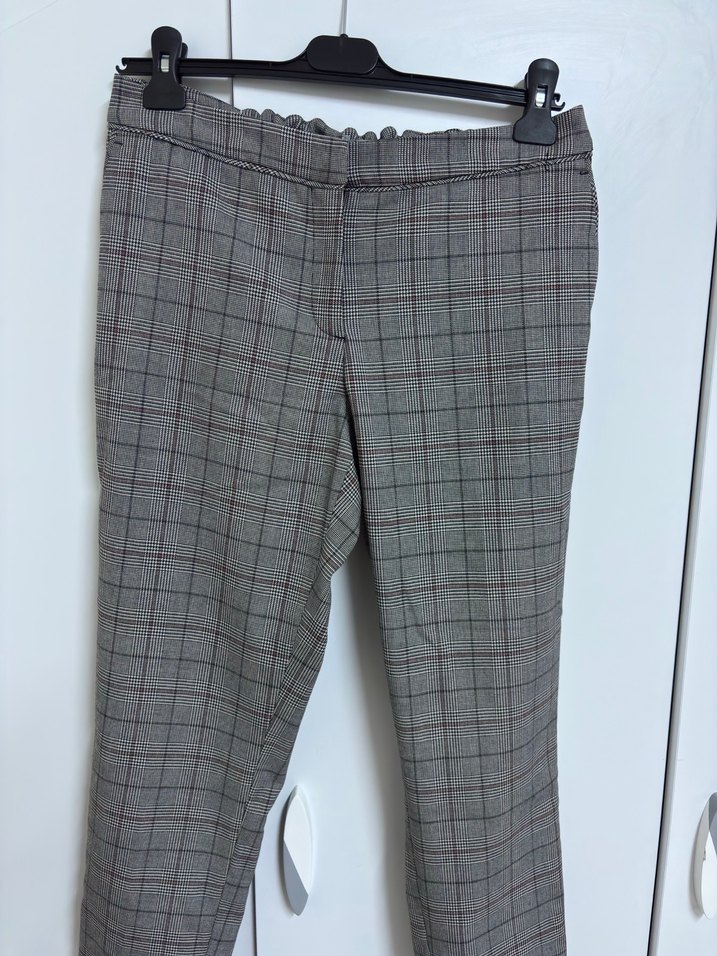 Kemerli Gri Ekose Kumaş Pantolon - Görsel 4