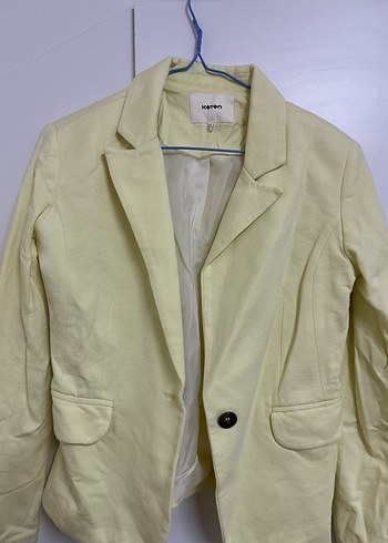 Sarı Düğmeli Keten Kadın Blazer - Görsel 2